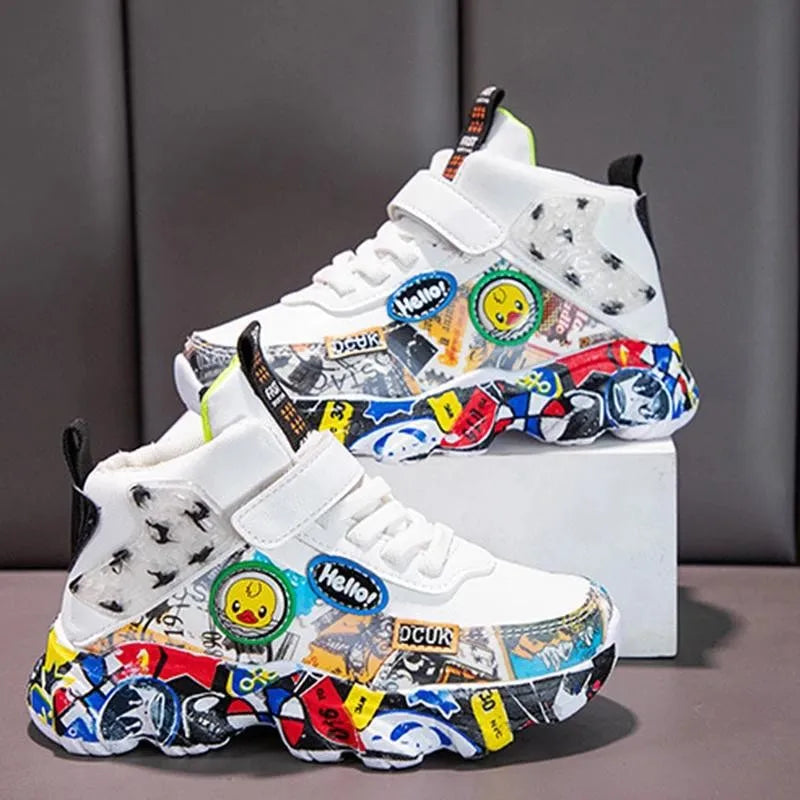 Size 26-36 Children Sports Sneakers Cartoon Graffiti Pattern