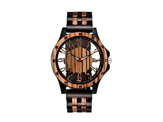 Zebra Wood Hollow Dial Wooden Band Wristwatch