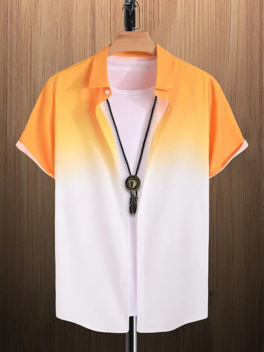 Men's Short Sleeve Shirt Gradient Color Casual Shirt