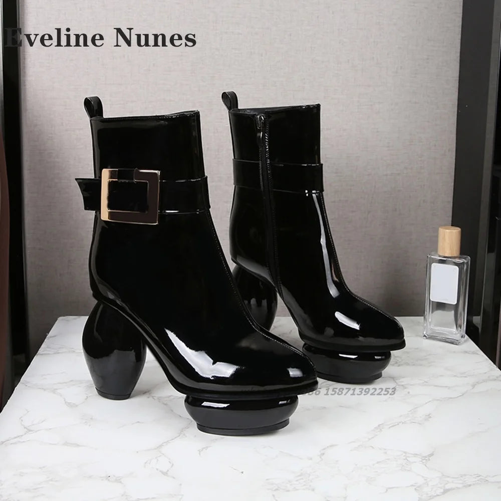 Platform Mental Buckle Ankle Boots Round Toe Strange Style
