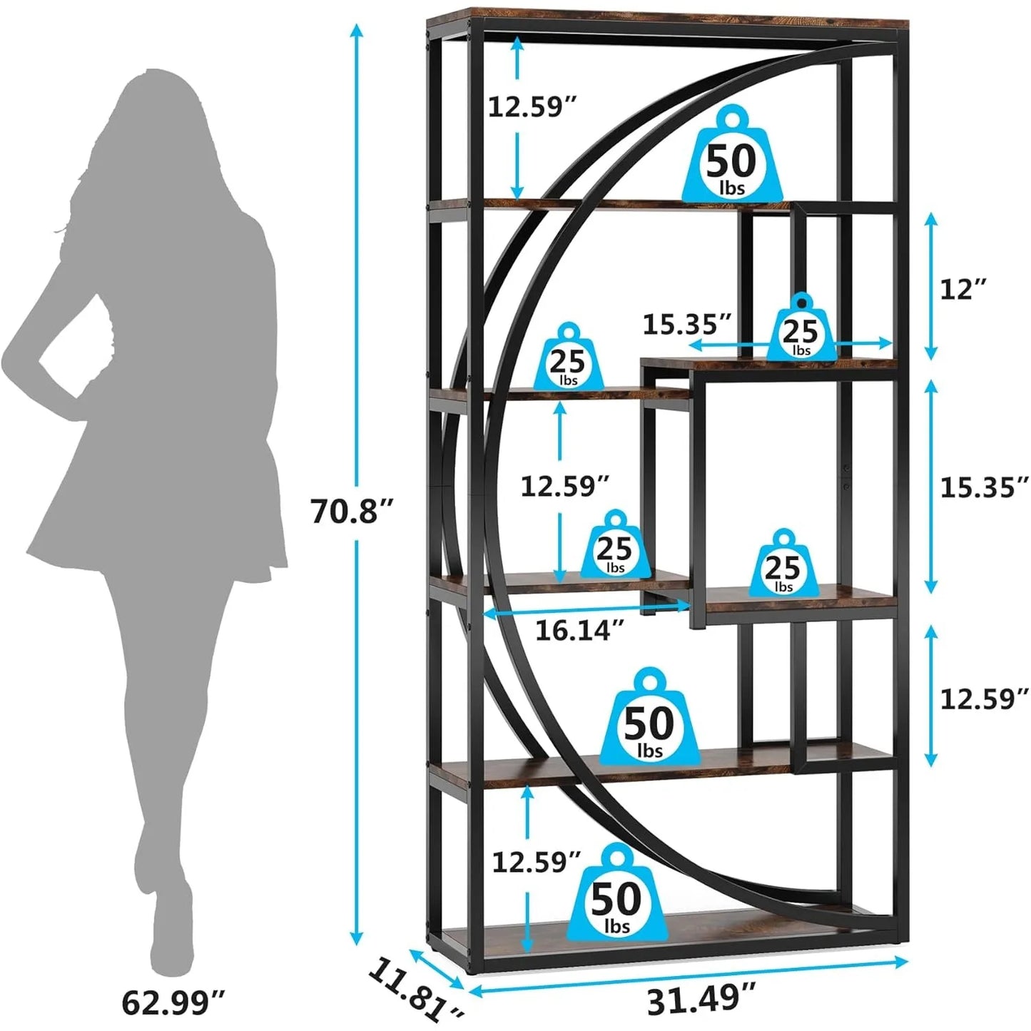 5-Tier Etagere Bookcase, 70.8 inch