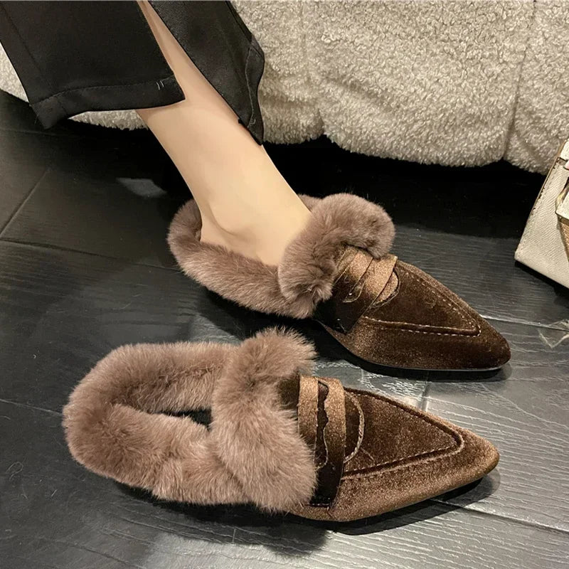 Pointed Toe Suede Plush Ladies Shoes