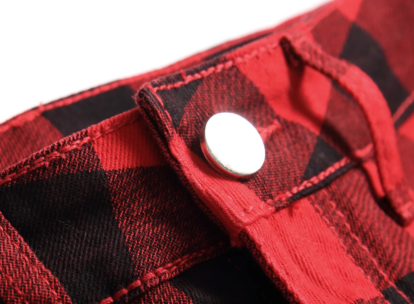 British Style Red Plaid Jeans for Men