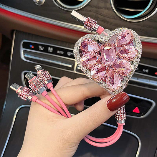 3 IN 1 Diamond Goddess USB Multi Cable Rhinestone Car Fast Charger