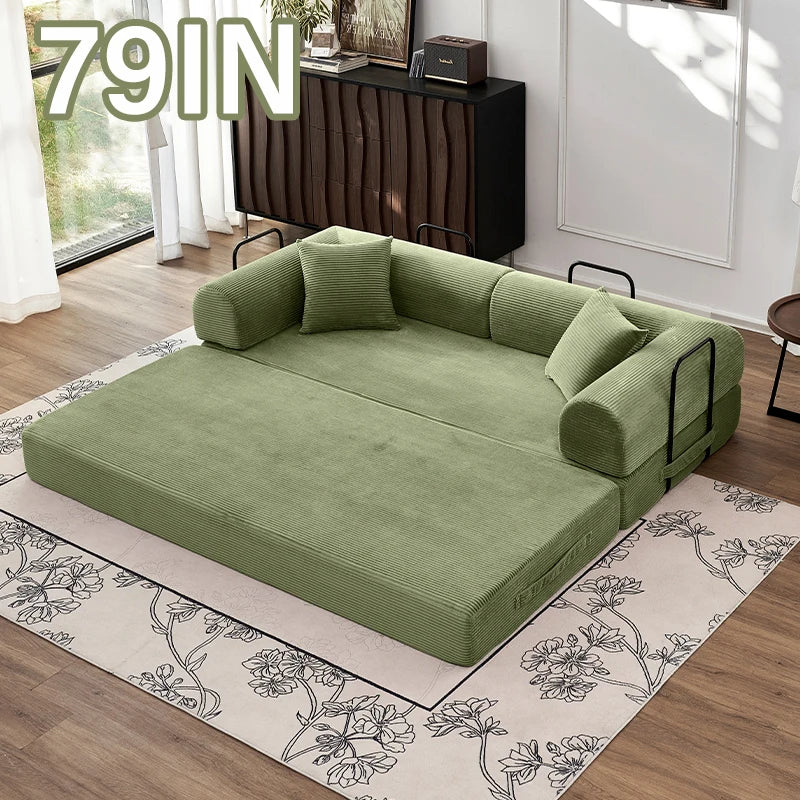 79" Convertible Sofa Bed with Fixed-Shape Frame & Removable Armrests