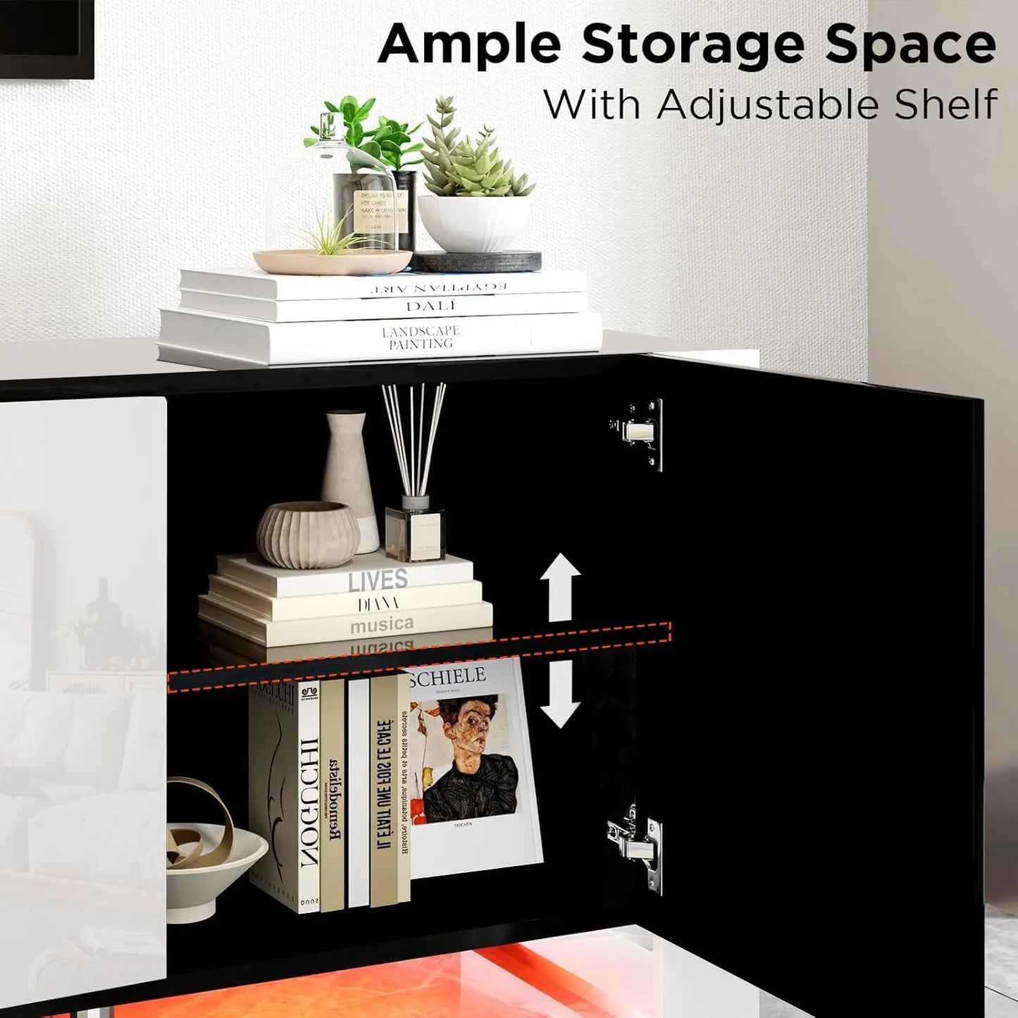 TV Stand with 40" Fireplace with High Gloss Doors & LED Lights, U-Shaped, Customized