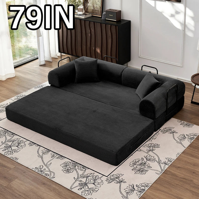 79" Convertible Sofa Bed with Fixed-Shape Frame & Removable Armrests