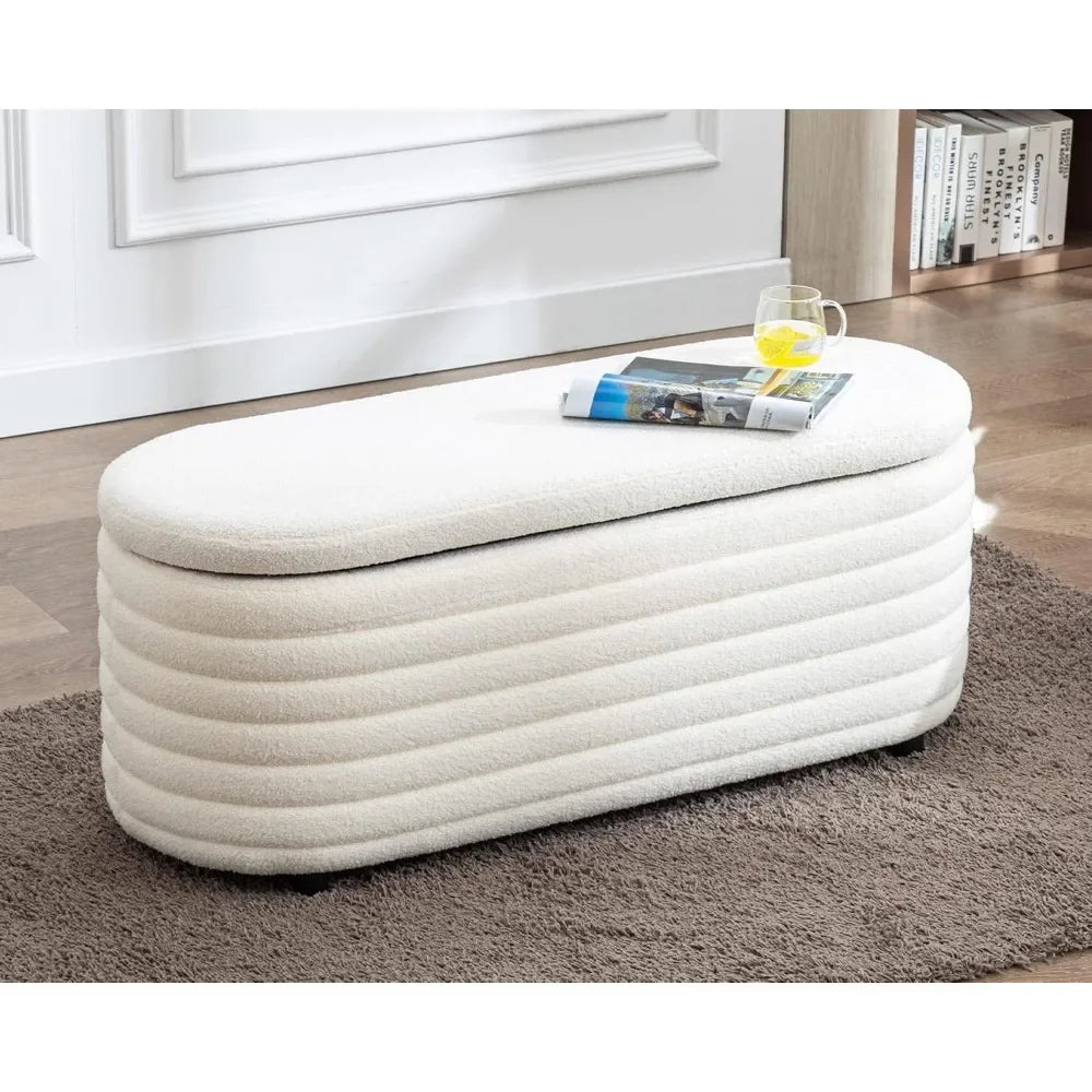 Upholstered Fabric Storage Bench with Safety Hinge