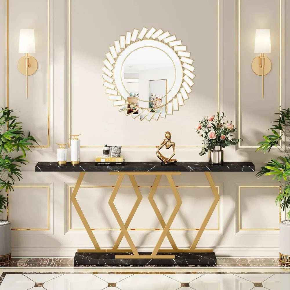 70.9 Inch Extra Long Modern Long Entryway Table with Gold Frame