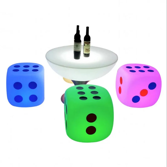 LED Dice Barstool and Table Set Illuminated