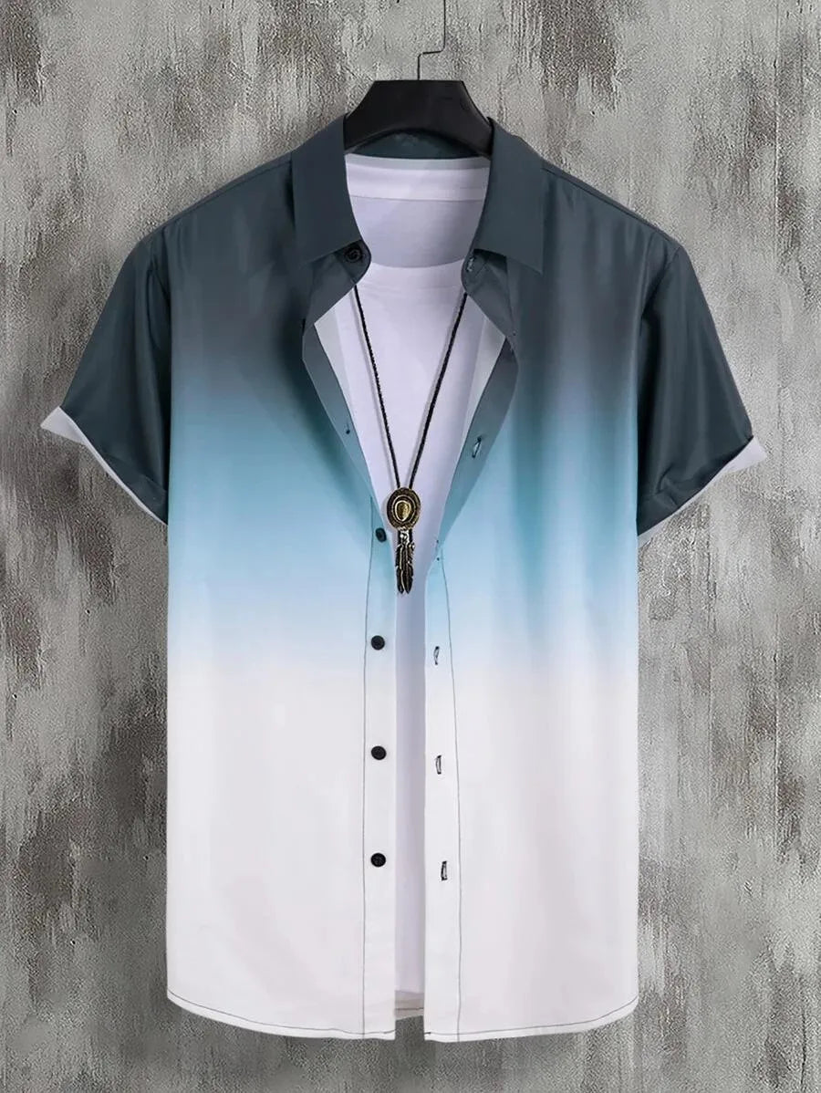 Men's Short Sleeve Shirt Gradient Color Casual Shirt