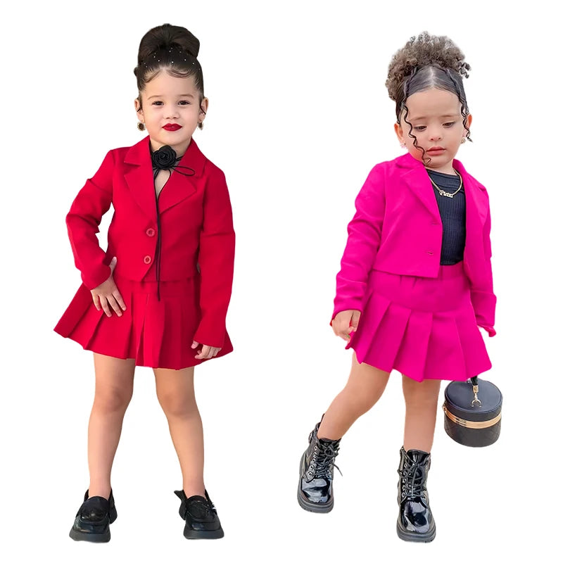 Long Sleeve Jacket & Miniskirt Suit For Girls 2 to 8 Years