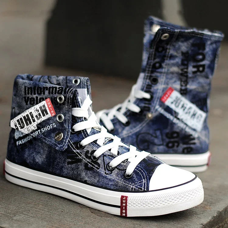 Men's High-top Canvas Shoes Denim Casual