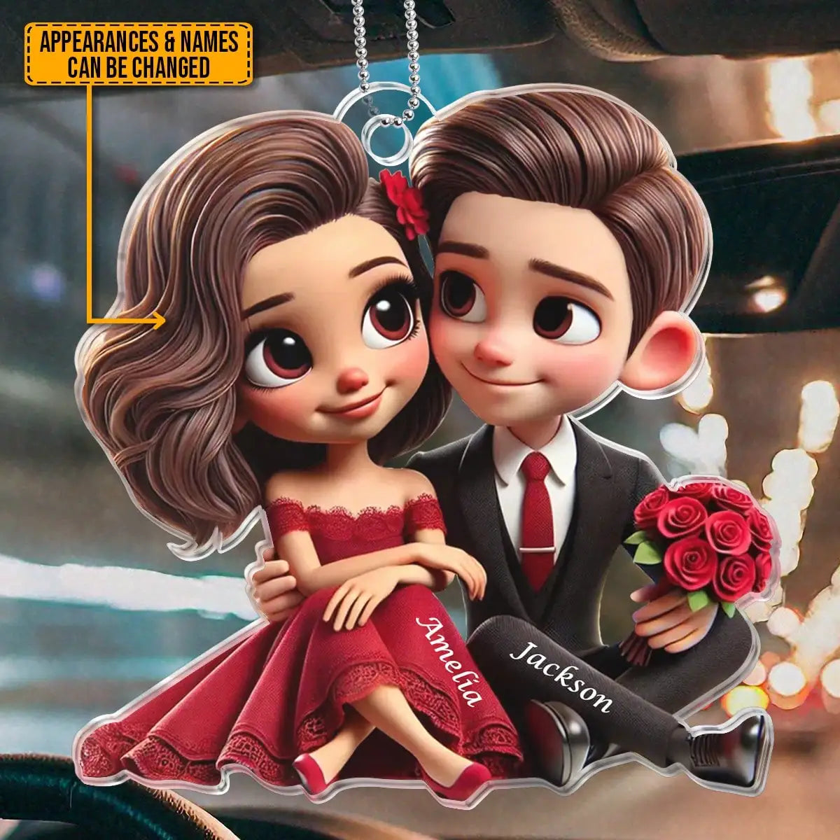 Custom 2D Flat Cartoon Couple Car Pendant