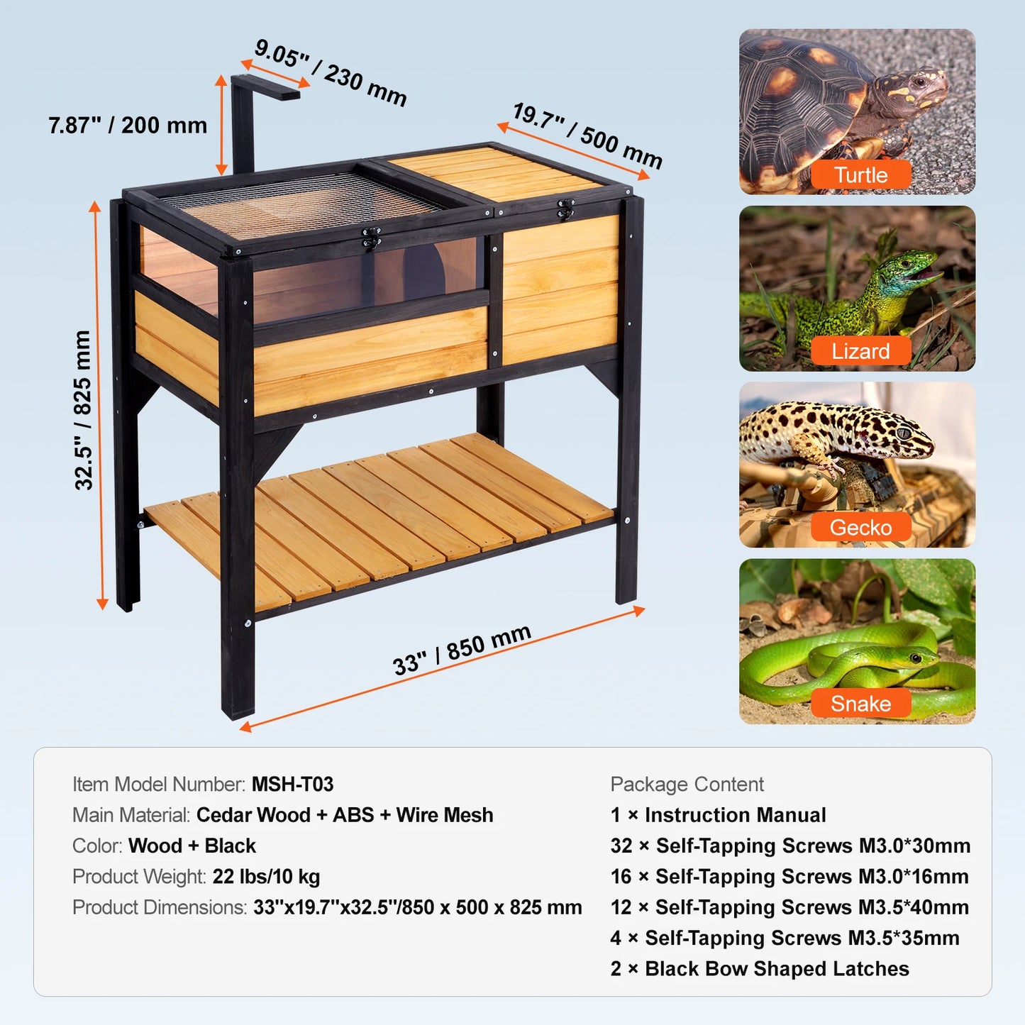 Wooden Tortoise House with Adjustable Lamp Holder