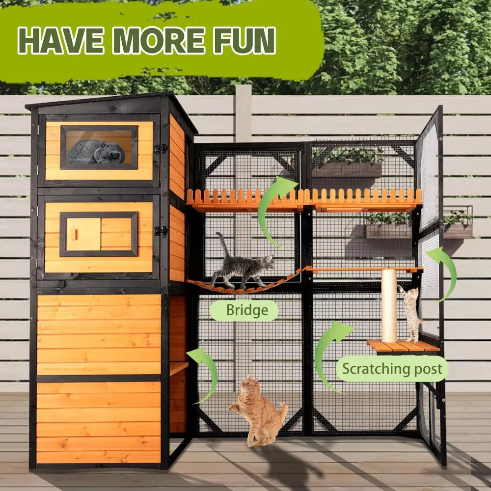 Catio Outdoor Large 4 Tiers Wood Cat House