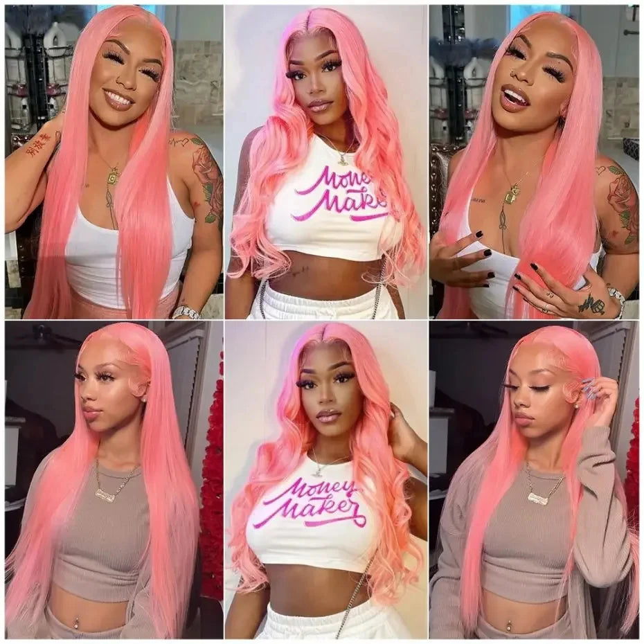 Bone Straight 13x6 HD Light Pink Lace Front Wigs 100% Human Hair