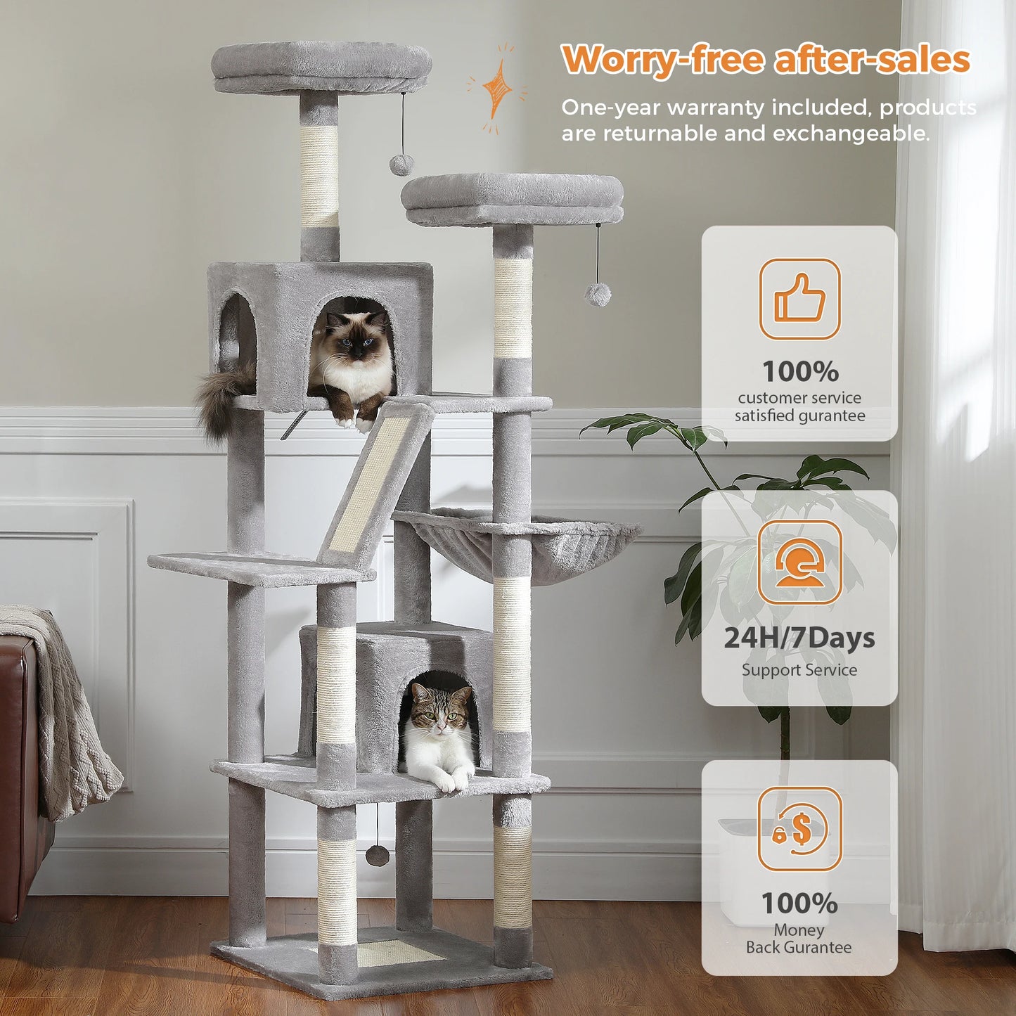Large Cat Tree Tall Cat Tower for Indoor Cats