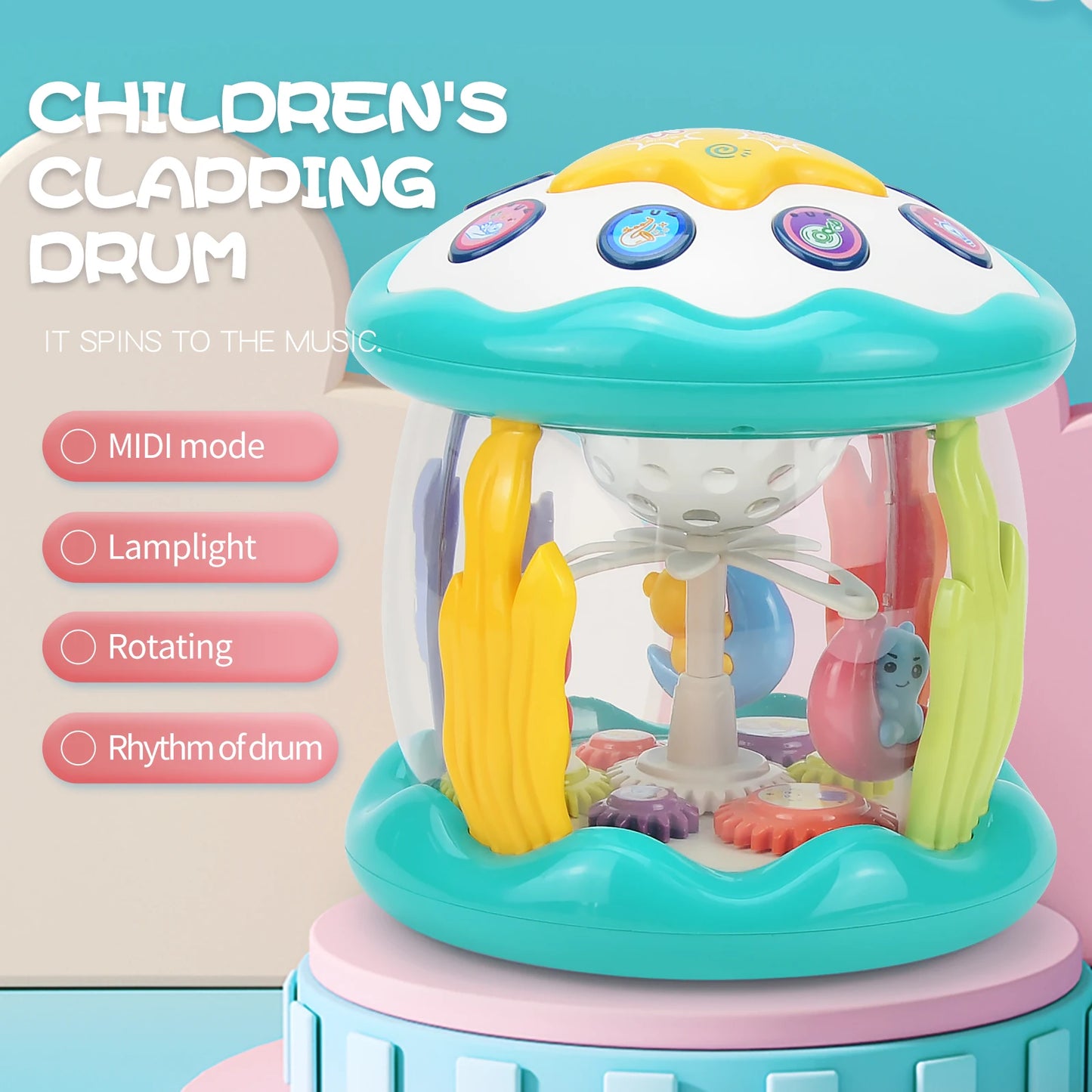Baby multifunctional light and music hand drum educational toy