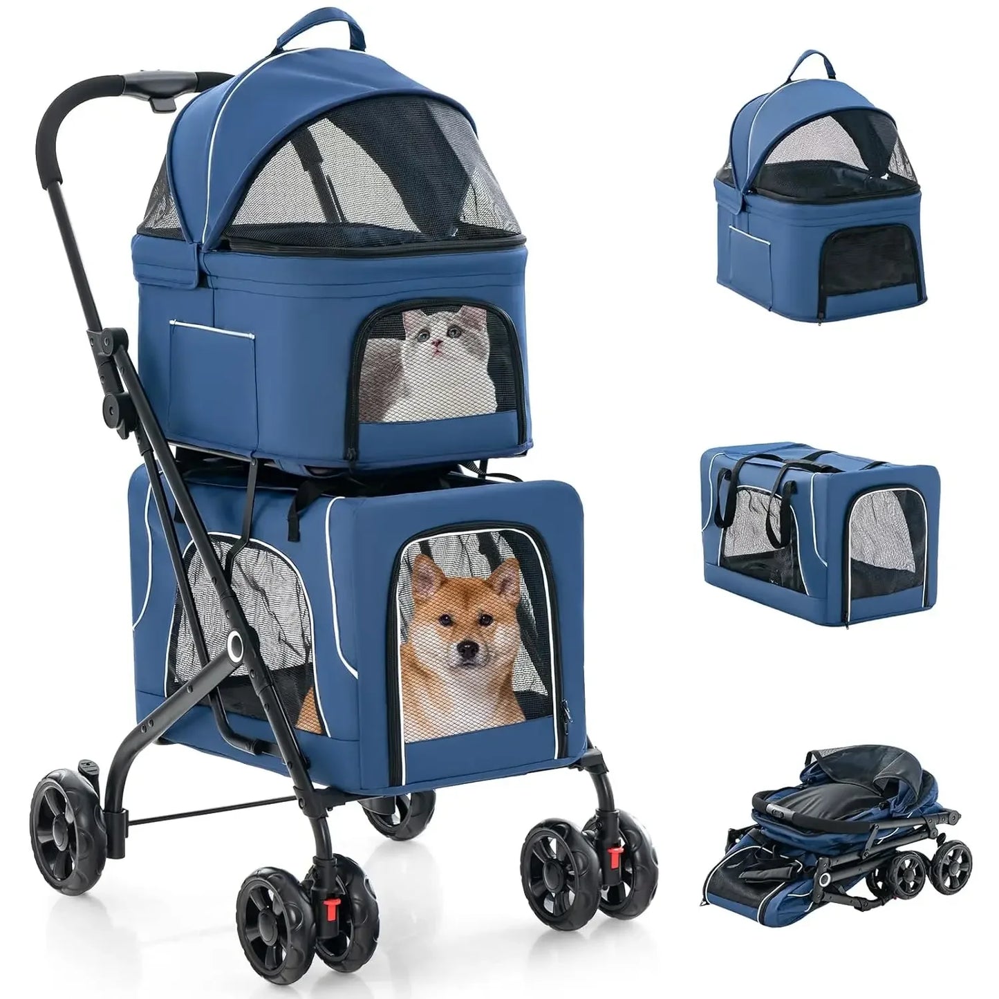 Double Dog, Cat Stroller, with Removable Carrycot