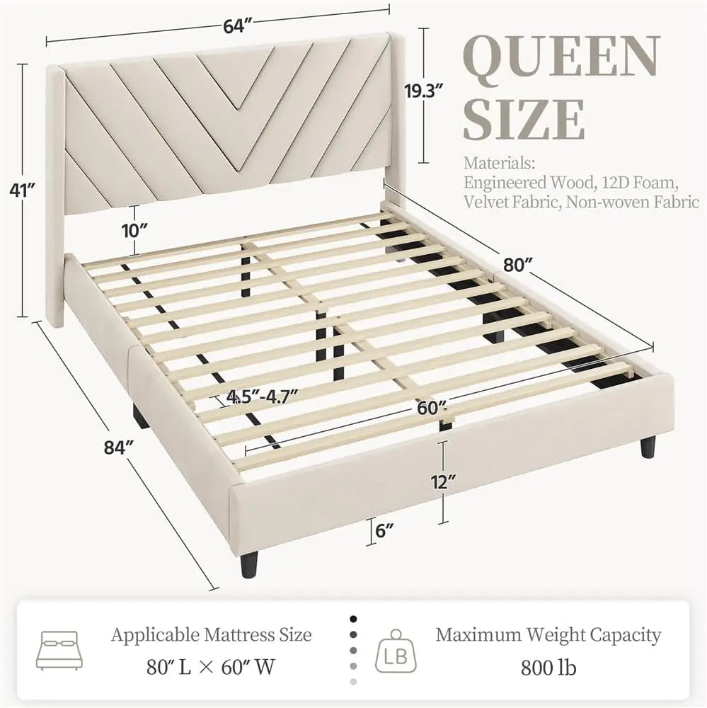 Queen Bed Frame with Upholstered Headboard