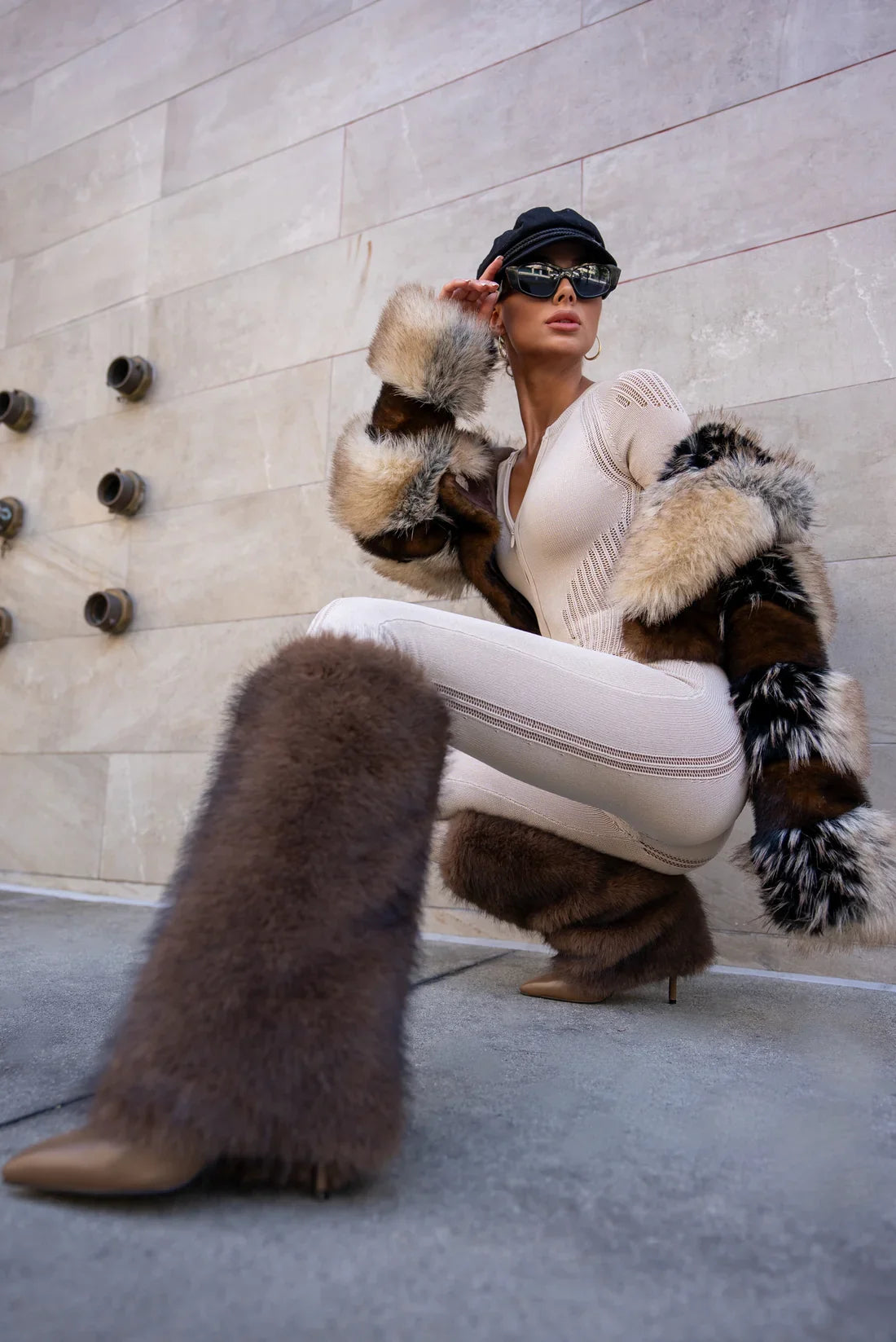 Sexy Fur Pointed Toe Knee High Boots