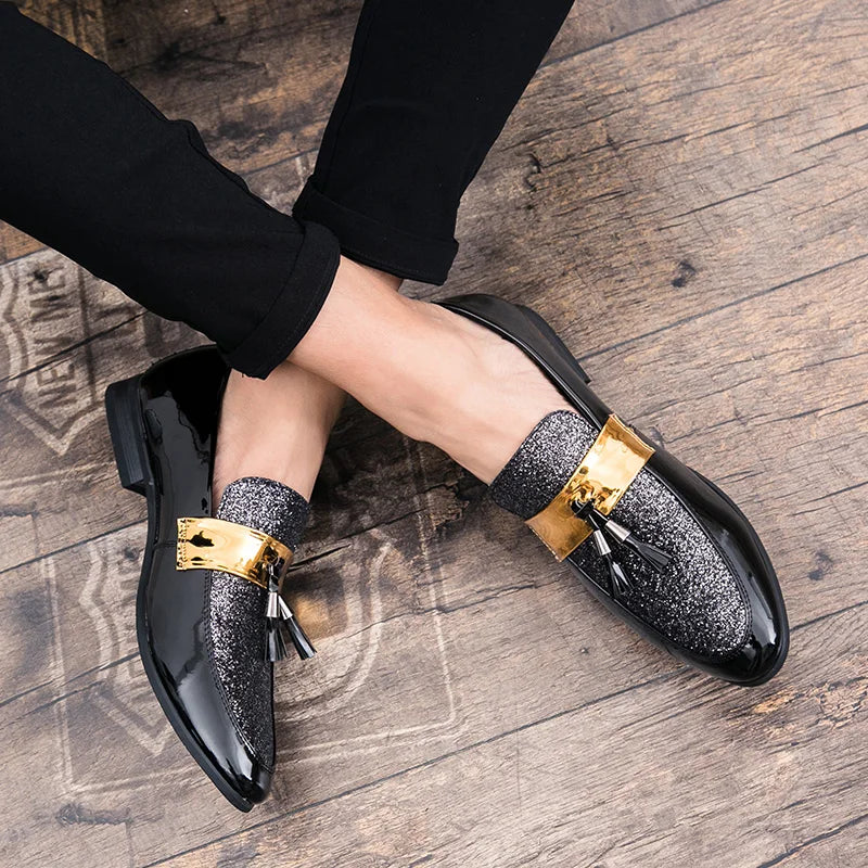 Men Party Black Golden Formal Loafers