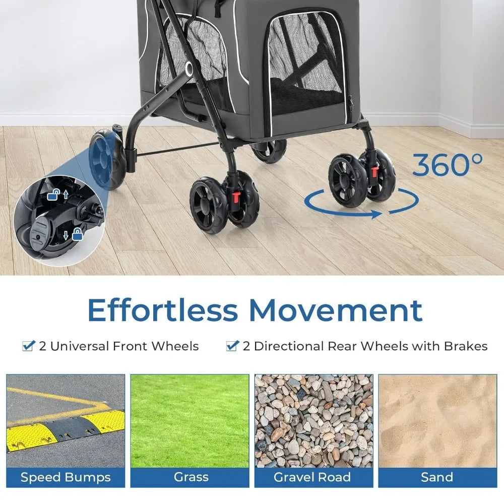 Double Dog, Cat Stroller, with Removable Carrycot