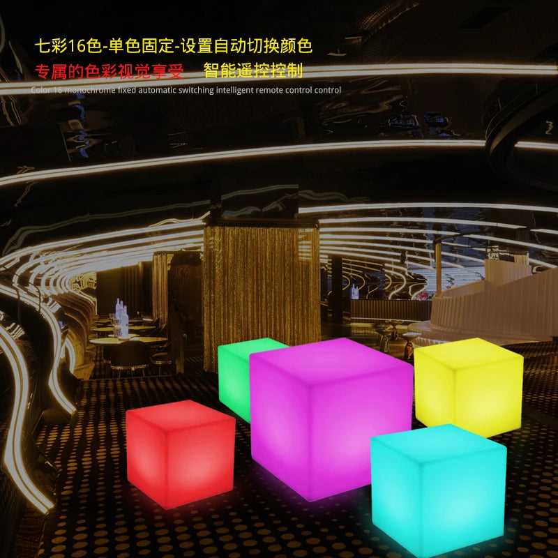 RGB Rechargeable Led Illuminated Cube Stool with Remote