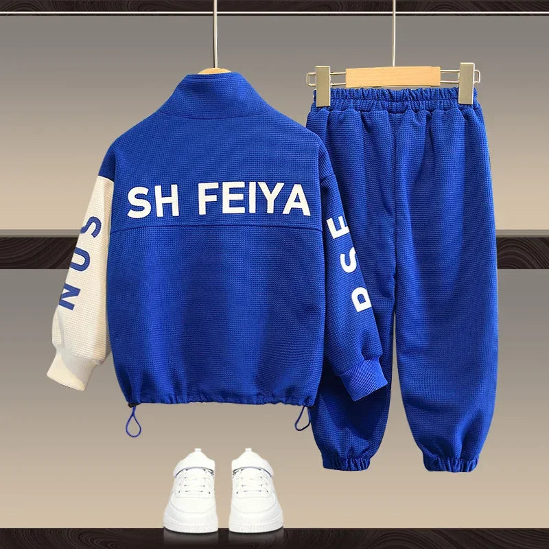 Boys Letter Zip Jacket Coat 2pcs Outfit Tracksuit