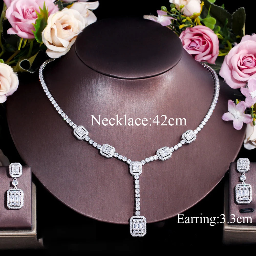 ThreeGraces Geometric Square Earrings Necklace