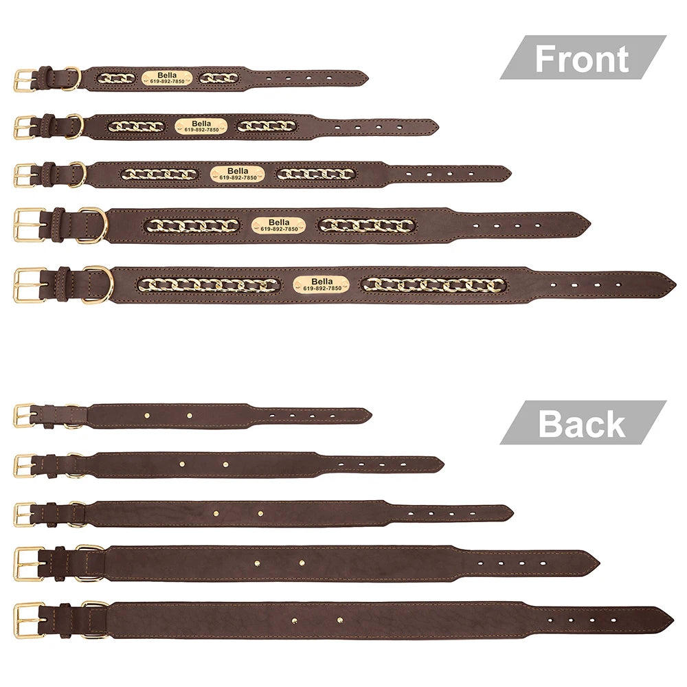 Custom Leather Dog Collar Personalized ID Tag Nameplate