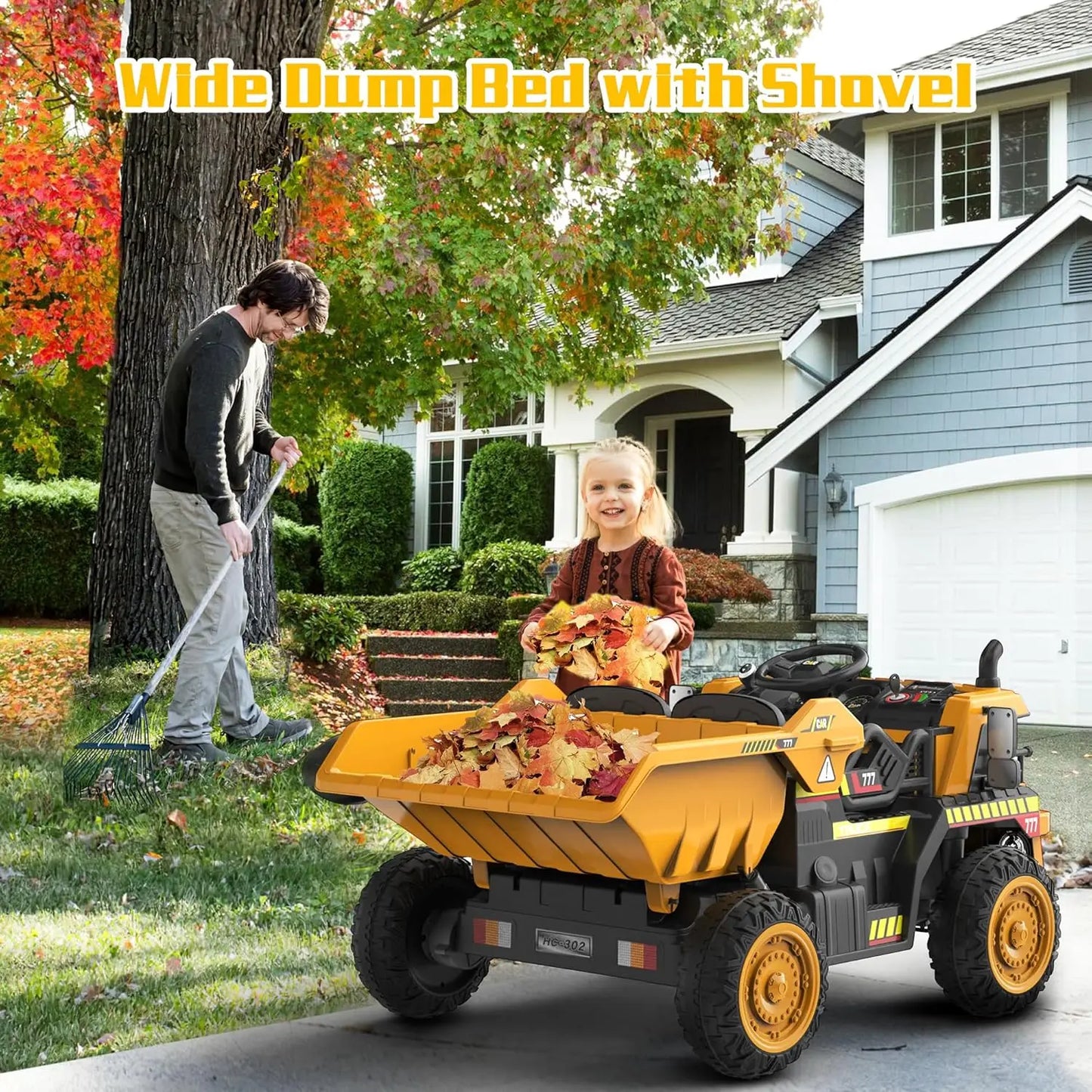 12V Ride on Car with Remote Control, Electric Dump Bed and Extra Shovel