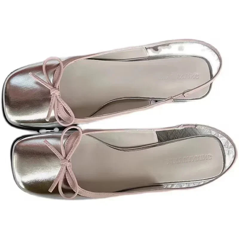 2023 Summer Women's Flats Sliver Boat Shoes Square Toe