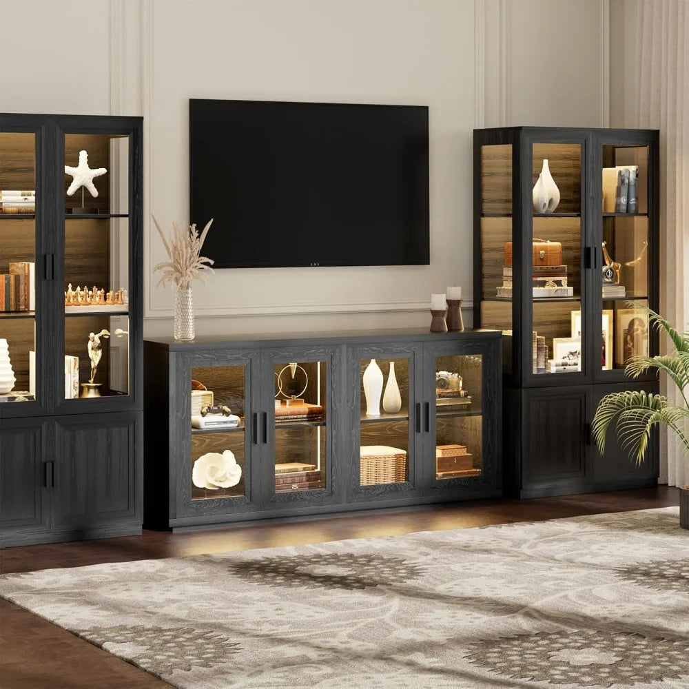Wine Bar Cabinet with LED Lights 65" Sideboard Buffet