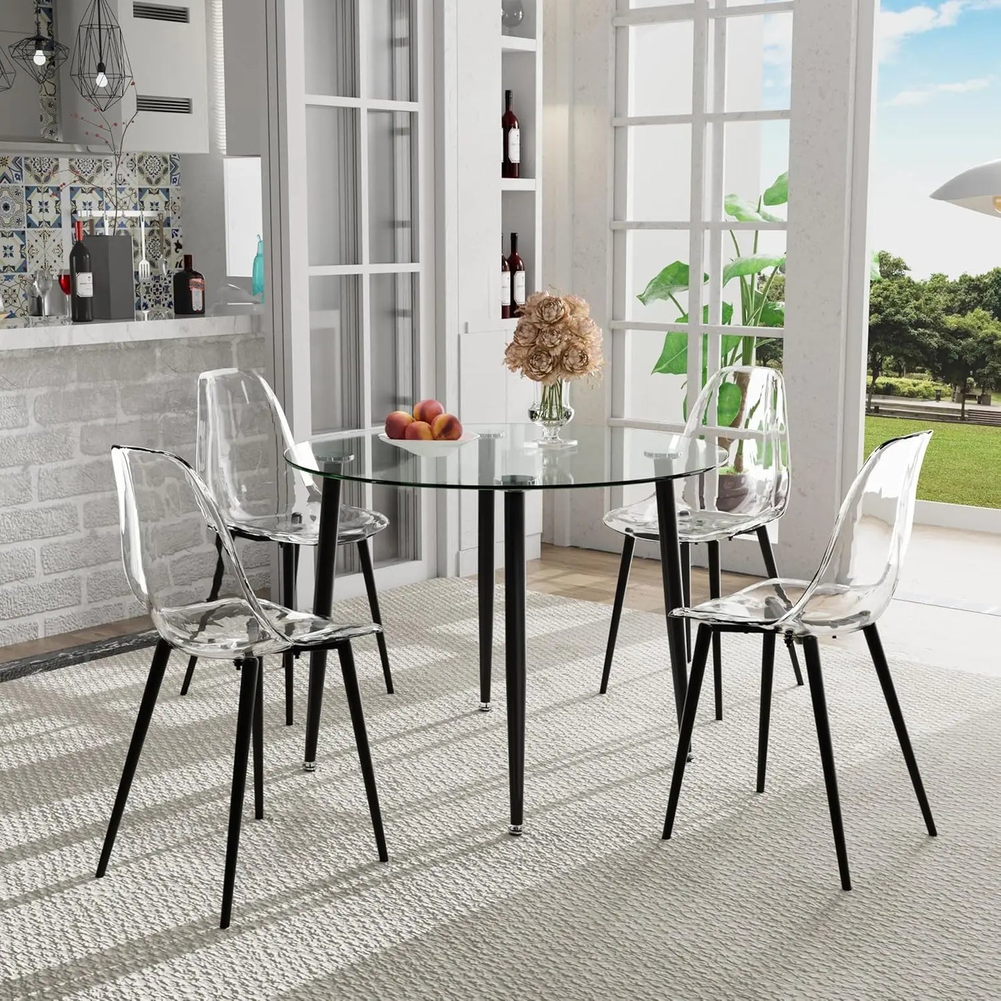 Gold Clear Round Glass Dining Table Set for 4 36''