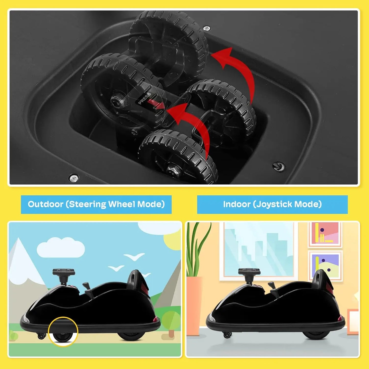 12V 2 Driving Mode (Steering Wheel/Joystick) Ride On Bumper Car