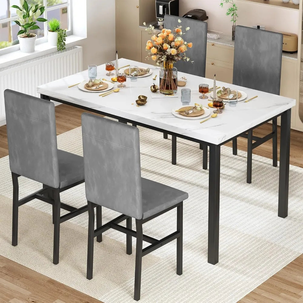 Space Saving Kitchen Table Set Faux Marble Top