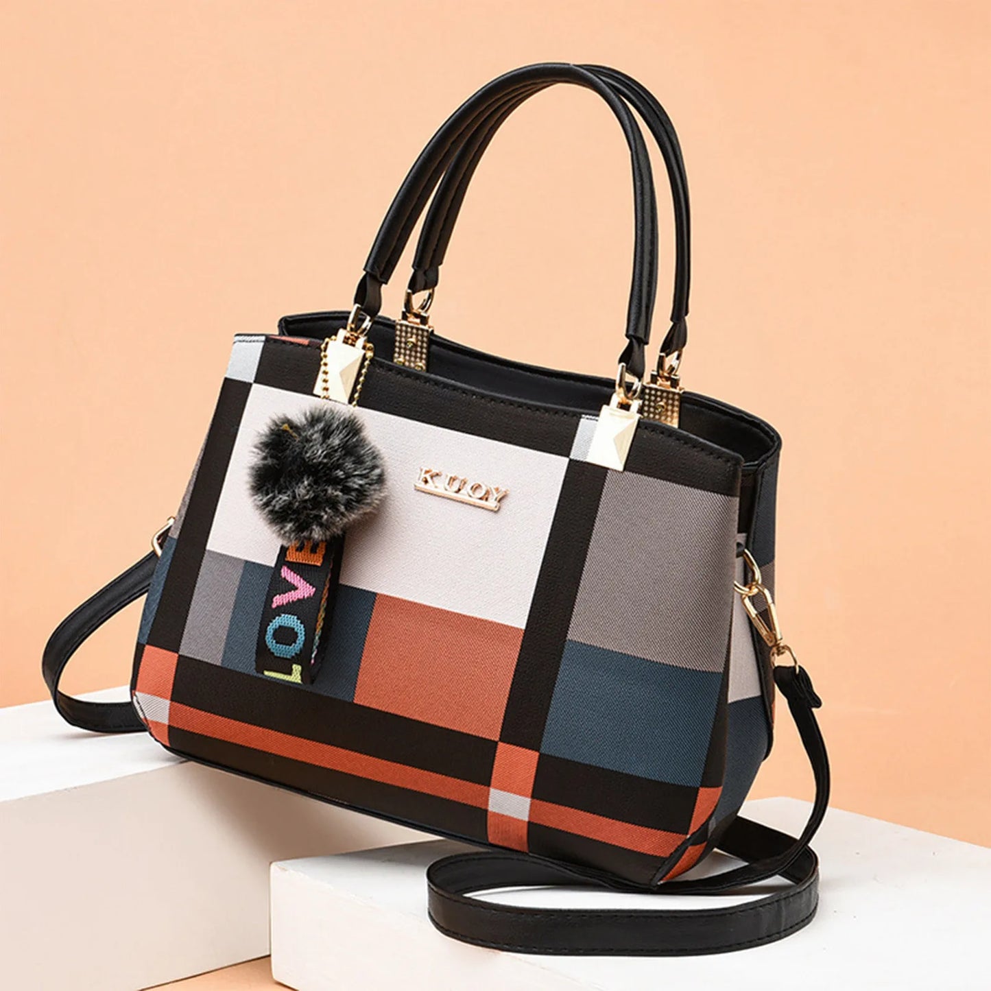 Plaid Pattern Shoulder Tote