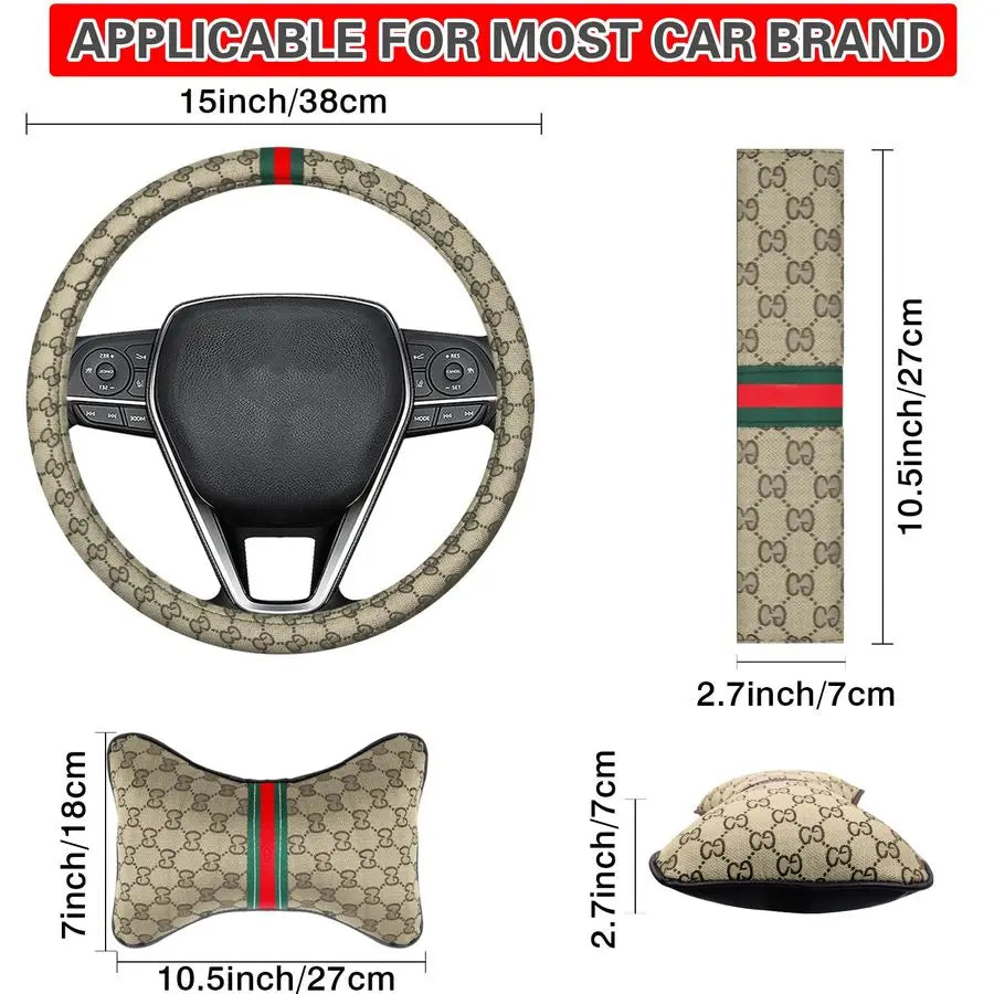 Wheel Cover with 2 Headrest Pillows and Seat Belt Shoulder Pads