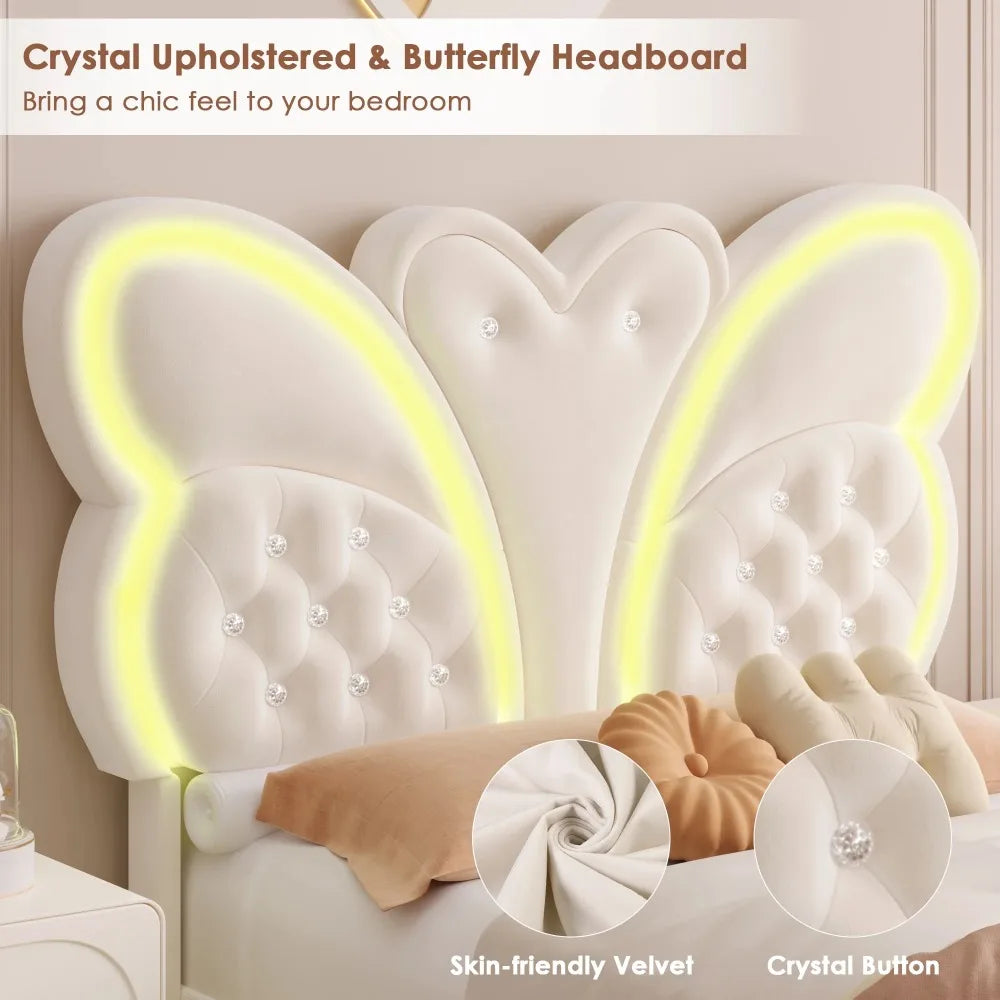 Twin Size Platform Bed Frame with Butterfly Tufted Headboard
