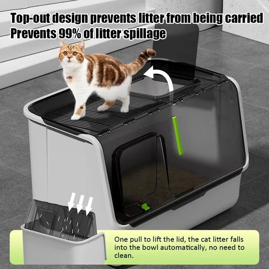 Top-Entry Cat Litter Box Extra Large Fully Enclosed Anti-Splash Mat Anti-Smell