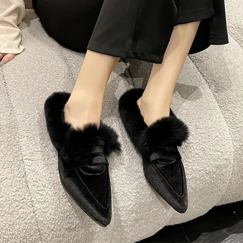 Pointed Toe Suede Plush Ladies Shoes