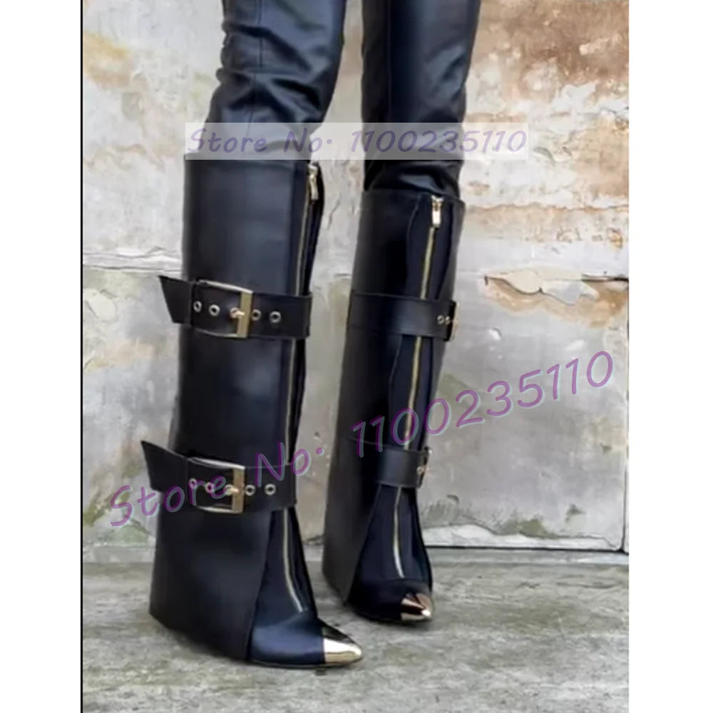 Belt Buckle Strap Fold Over Boots