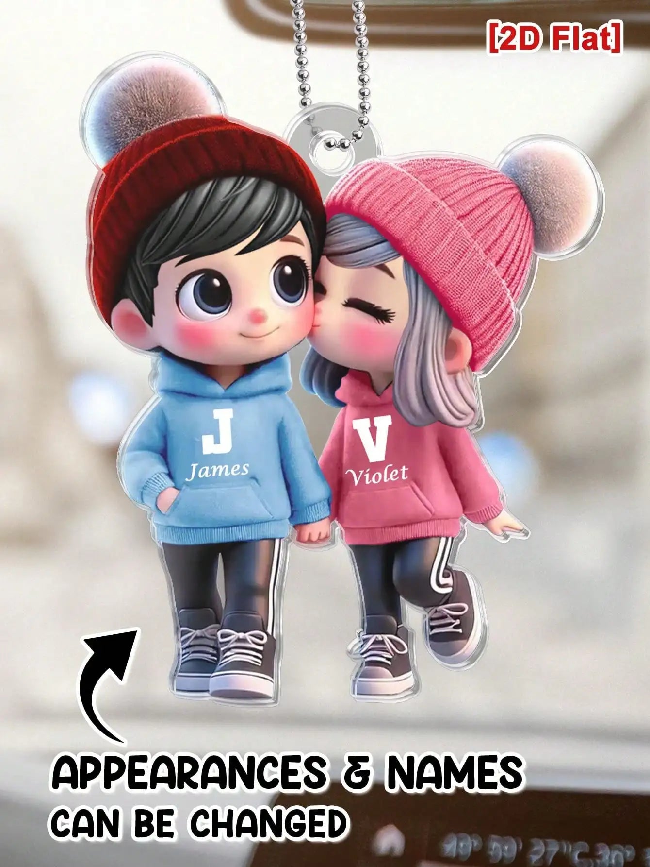 Custom 2D Flat Cartoon Couple Car Pendant