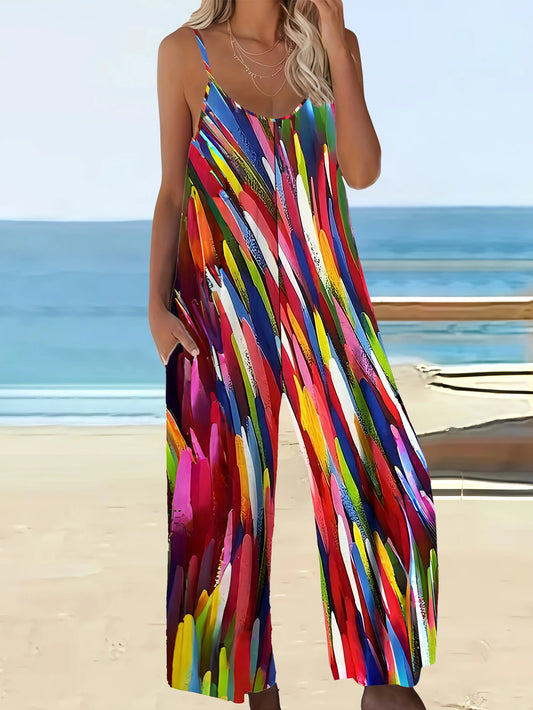Boho Print Loose Fit Plus Size Jumpsuit with Pockets