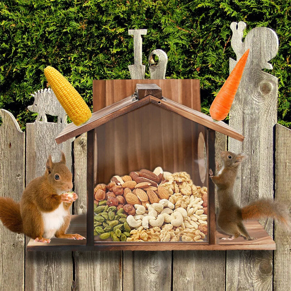 Garden Tree Squirrel Feeder Wood House