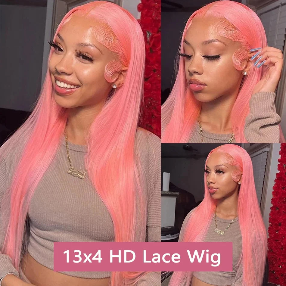 Bone Straight 13x6 HD Light Pink Lace Front Wigs 100% Human Hair