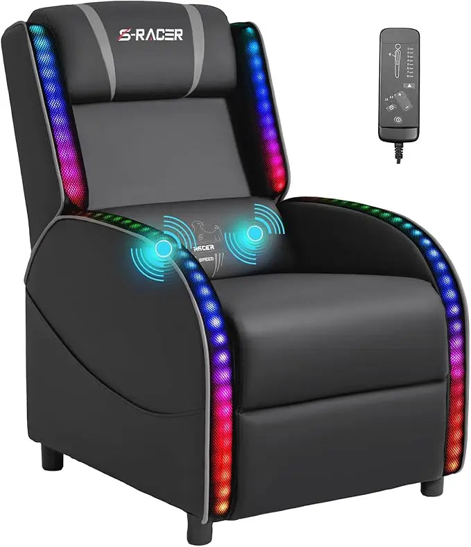 LED Gaming Massage Recliner Chair Racing Style