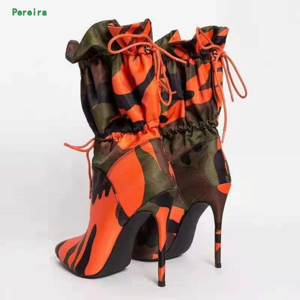Camouflage Fashion Boots Elastic Drawstring Pointed Toe
